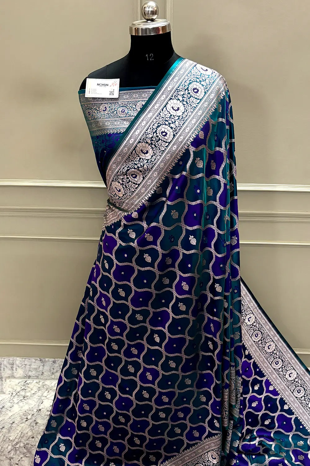 Peacock Blue Ghulam Buti Katan Silk Banarasi Saree