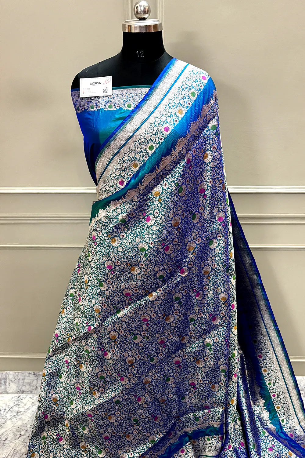 Peacock Blue Handloom Pure Katan Silk Banarasi Saree