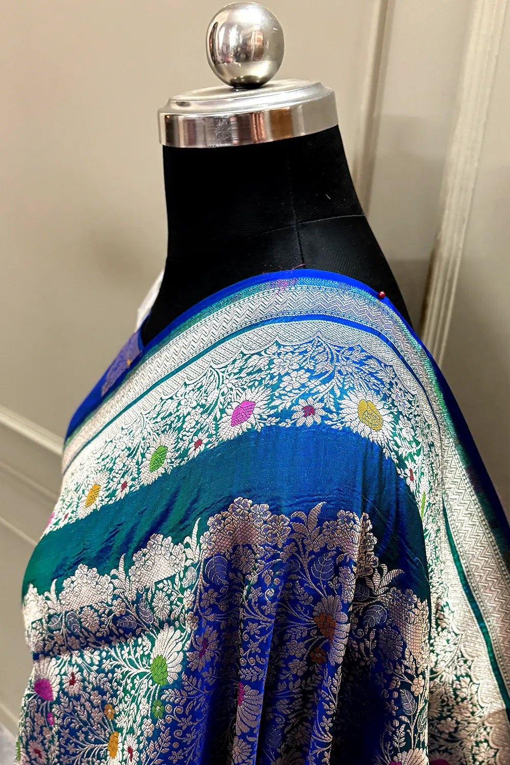 Peacock Blue Handloom Pure Katan Silk Banarasi Saree