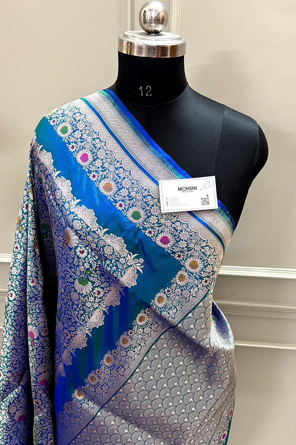 Peacock Blue Handloom Pure Katan Silk Banarasi Saree