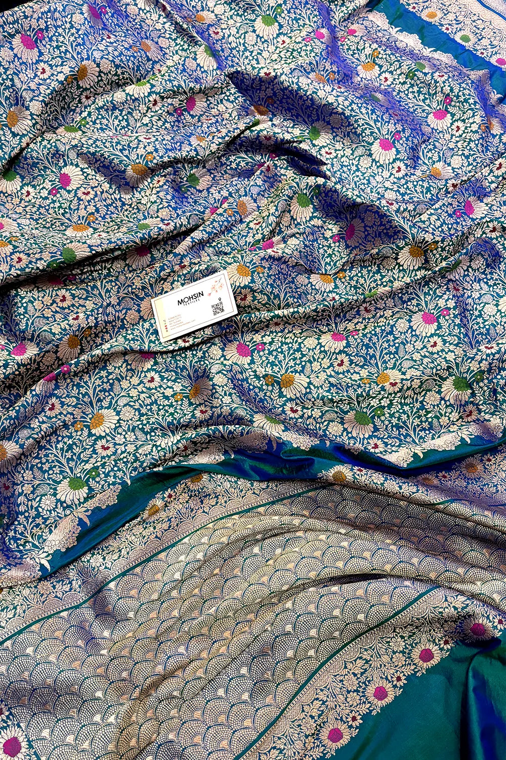 Peacock Blue Handloom Pure Katan Silk Banarasi Saree