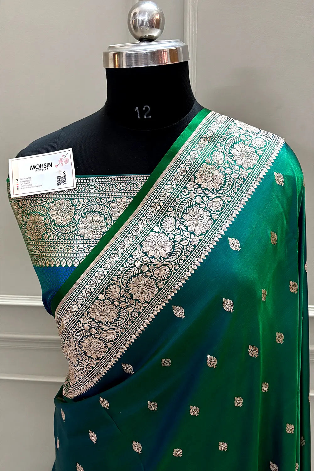 Peacock Blue Mario Patti Katan Mashru Silk Banarasi Saree