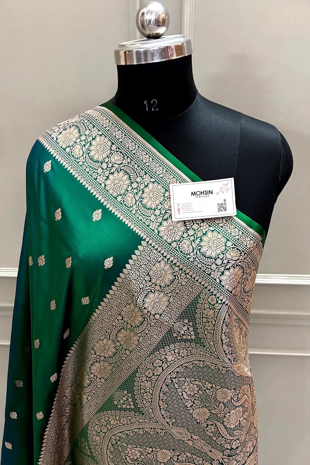 Peacock Blue Mario Patti Katan Mashru Silk Banarasi Saree