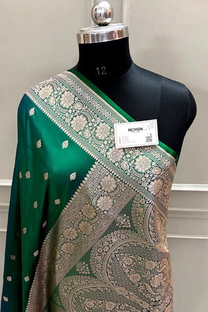 Peacock Blue Mario Patti Katan Mashru Silk Banarasi Saree