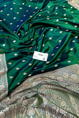 Peacock Blue Mario Patti Katan Mashru Silk Banarasi Saree