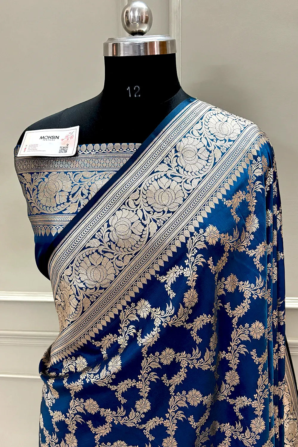 Peacock Blue Mughlai Jaal Katan Silk Banarasi Saree