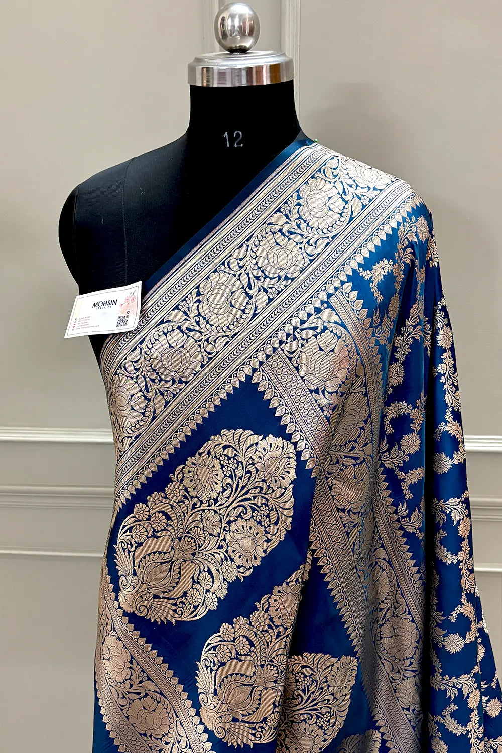 Peacock Blue Mughlai Jaal Katan Silk Banarasi Saree