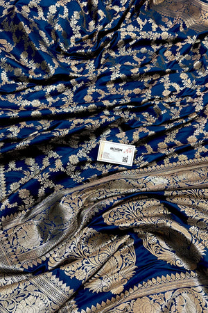 Peacock Blue Mughlai Jaal Katan Silk Banarasi Saree