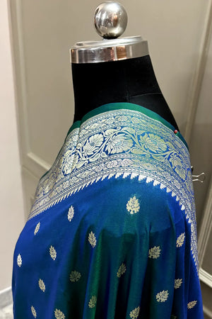 Peacock Blue Rudraksha Buti Katan Silk Banarasi Saree
