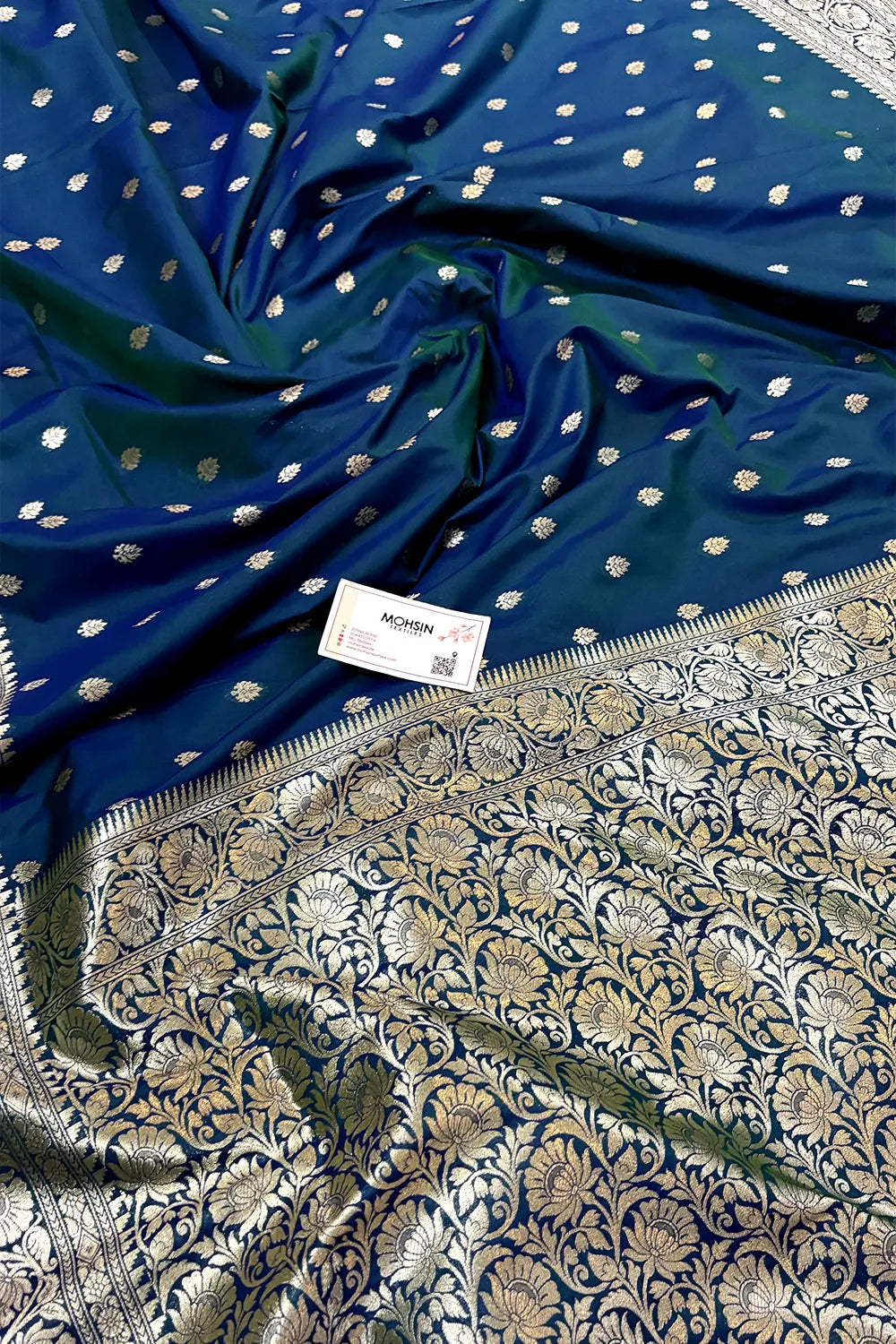Peacock Blue Rudraksha Buti Katan Silk Banarasi Saree
