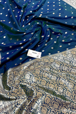 Peacock Blue Rudraksha Buti Katan Silk Banarasi Saree