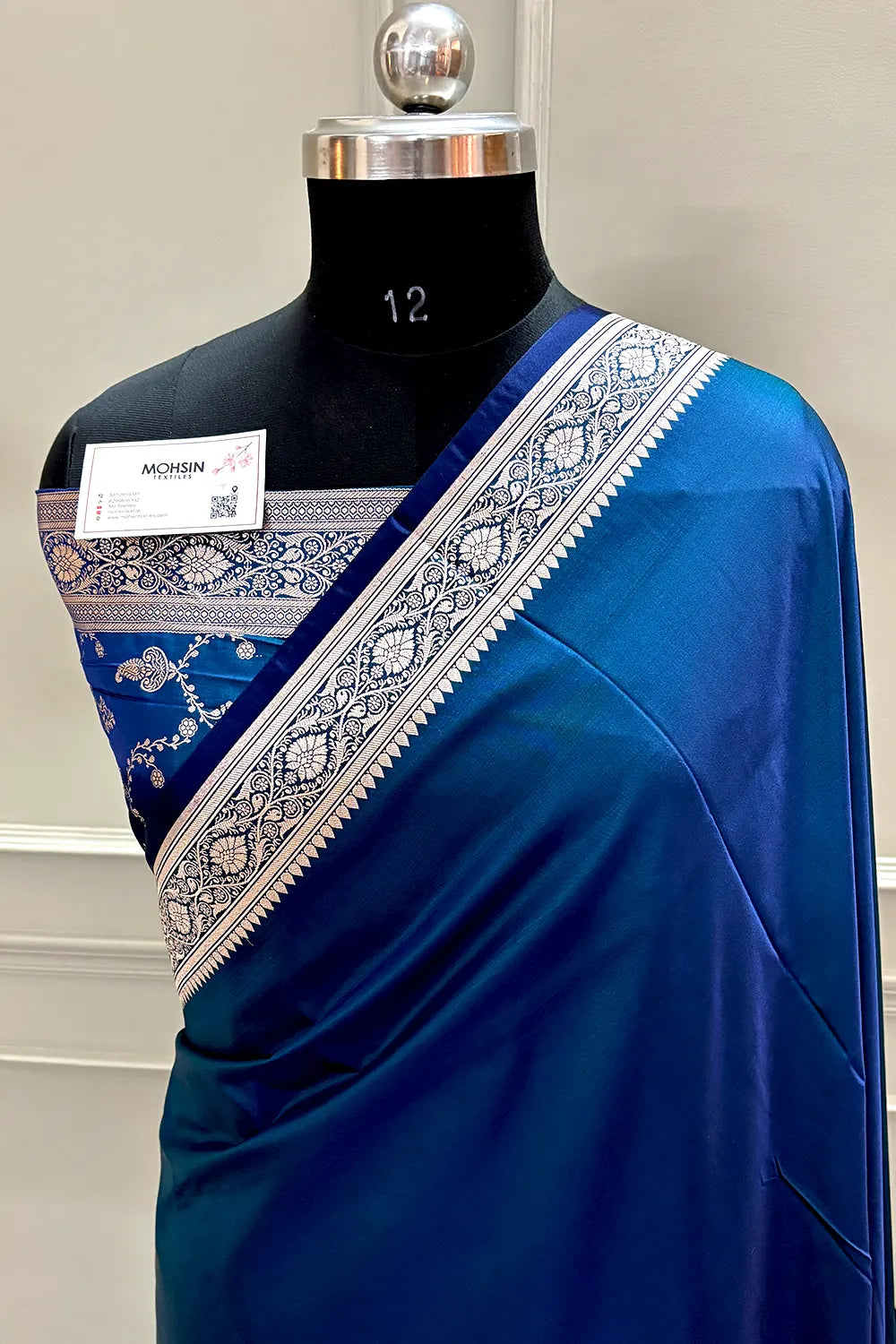 Peacock Blue Zari Border Katan Silk Banarasi Saree