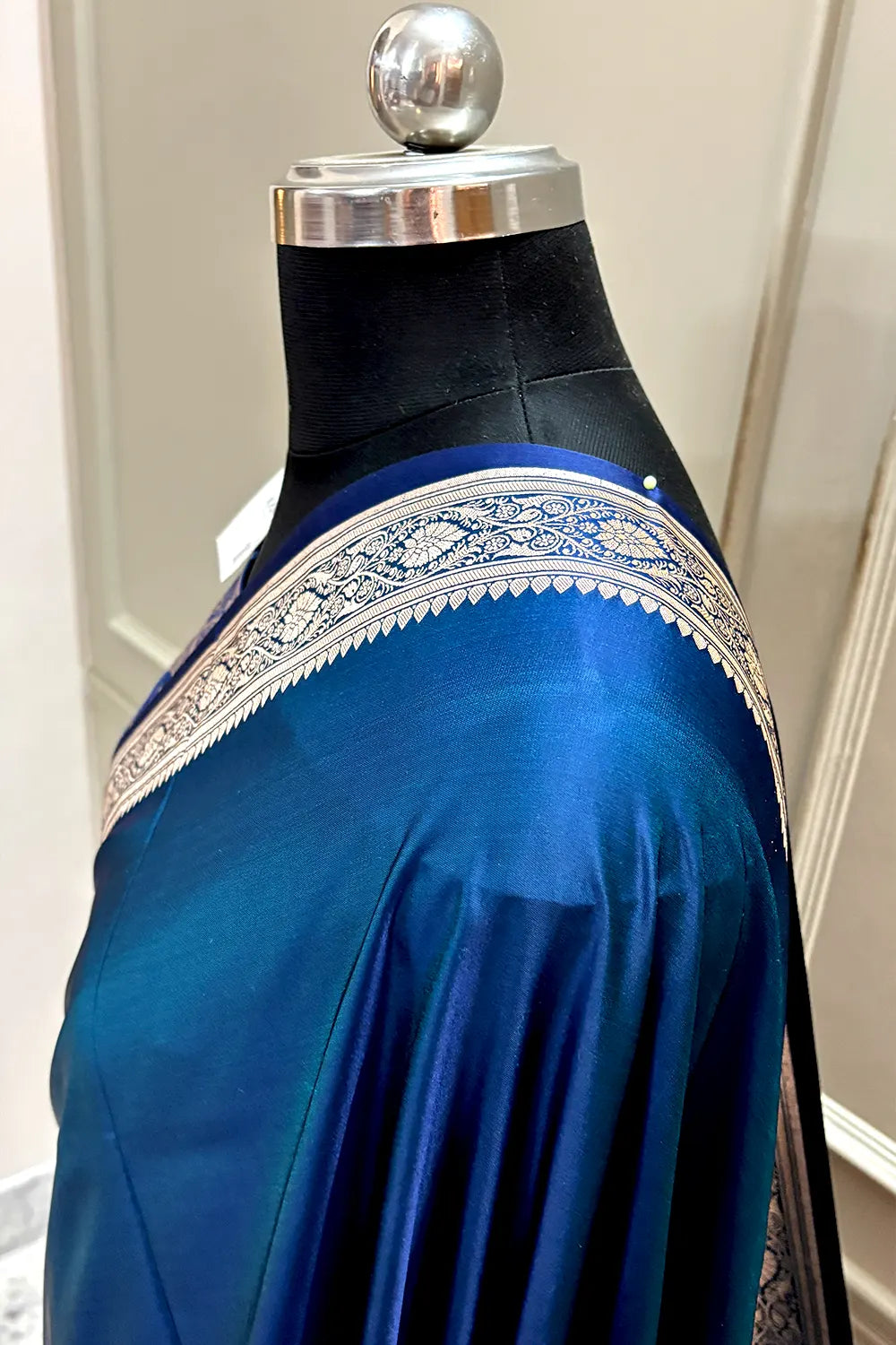 Peacock Blue Zari Border Katan Silk Banarasi Saree