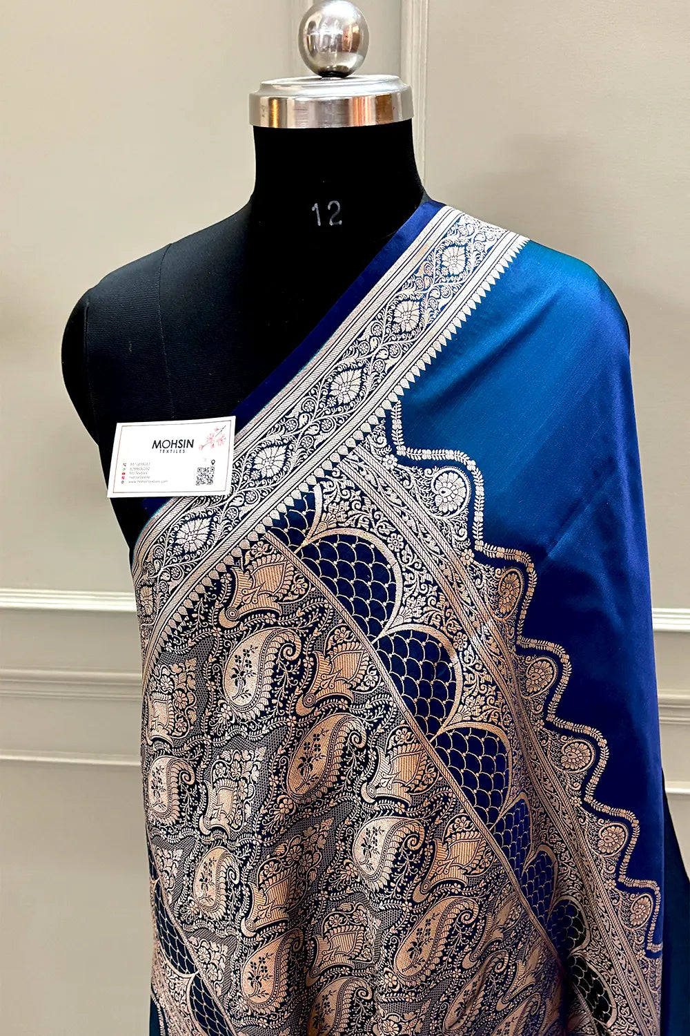 Peacock Blue Zari Border Katan Silk Banarasi Saree