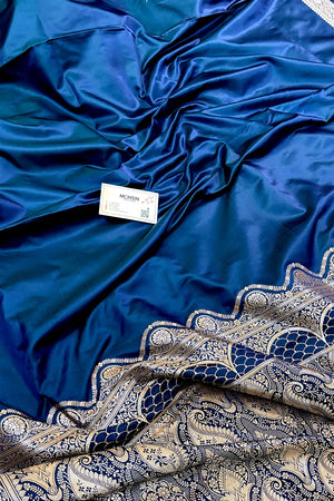 Peacock Blue Zari Border Katan Silk Banarasi Saree