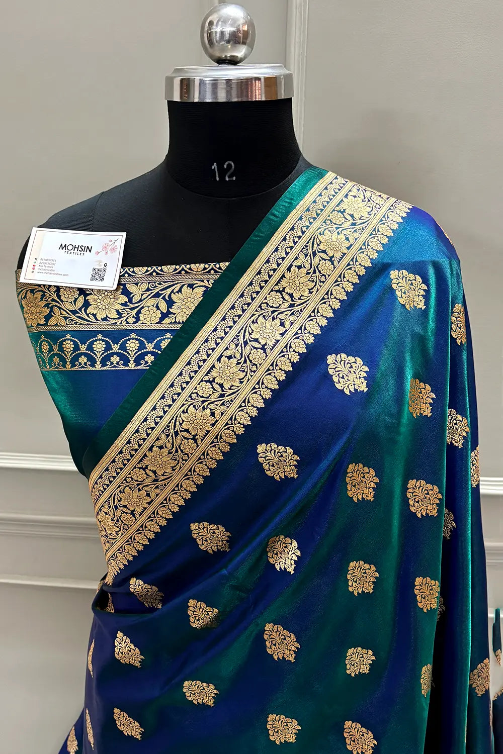 Peacock Blue Zari Katan Satin Silk Banarasi Saree