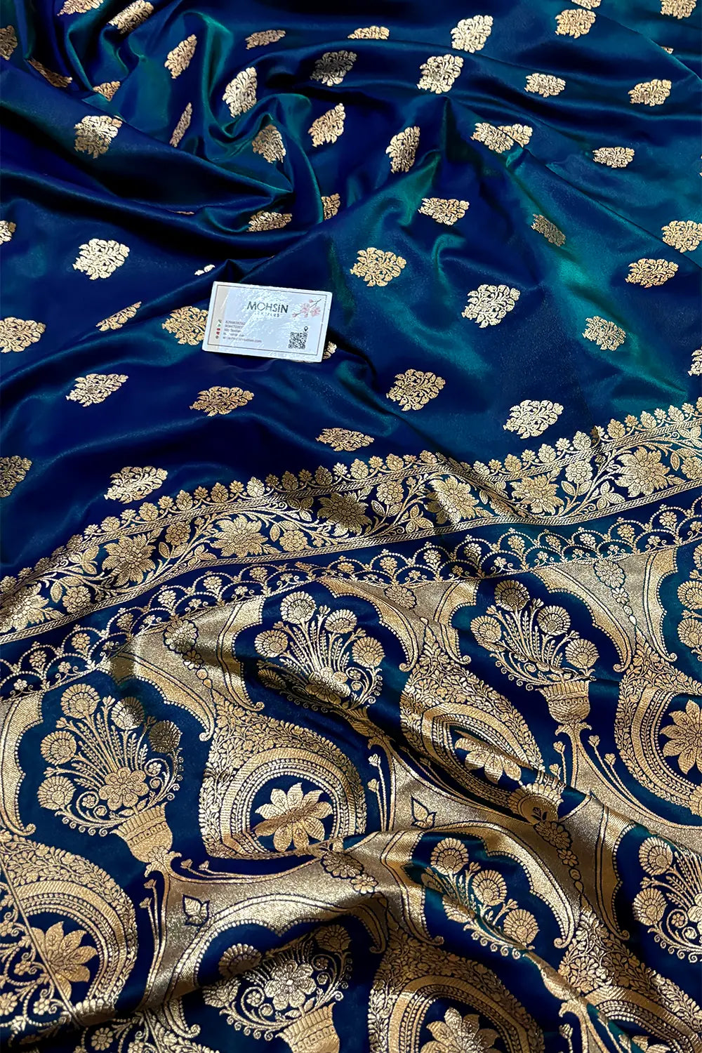 Peacock Blue Zari Katan Satin Silk Banarasi Saree