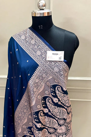 Peacock Blue Zari Katan Silk Banarasi Saree