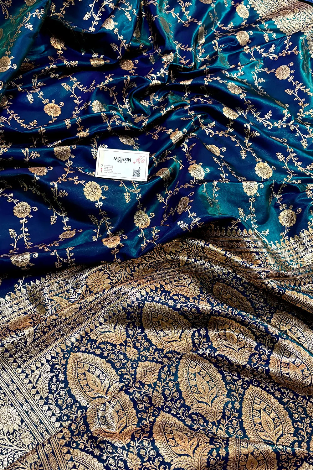 Peacock Blue Zari Katan Silk Banarasi Saree