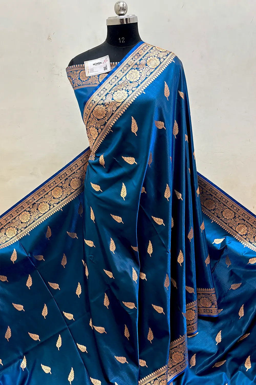 Peacock Blue Zari Satin Silk Banarasi Saree