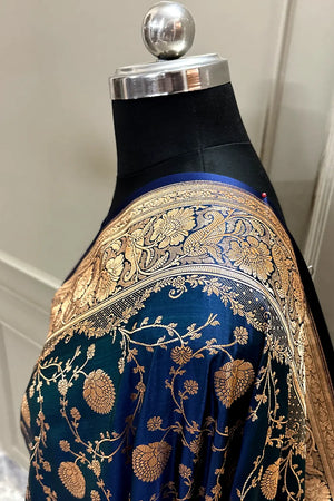 Firozi Suhani Jaal Katan Mashru Silk Banarasi Saree