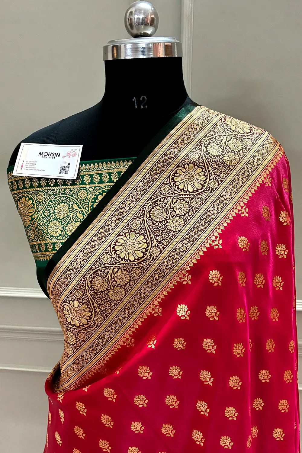 Pink and Bottle Green Zari Katan Silk Banarasi Saree