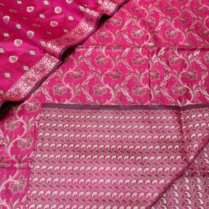 Pink and Gold Zari Border Cotton Silk Banarasi Suit