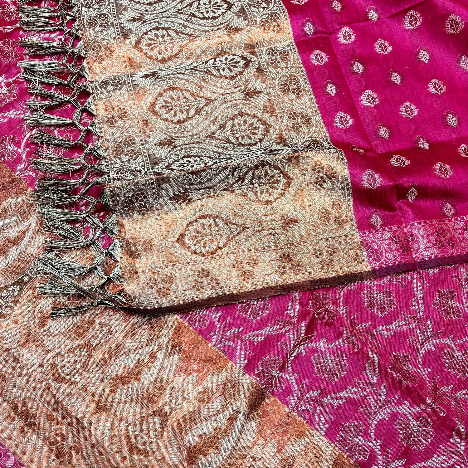 Pink and Gold Zari Border Cotton Silk Banarasi Suit