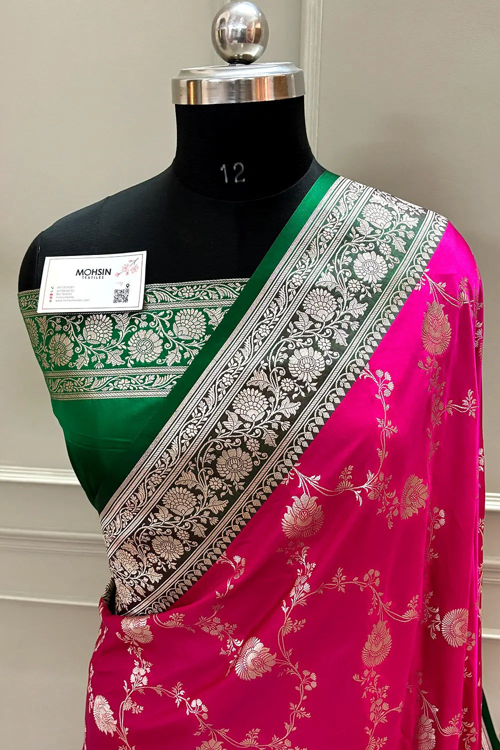 Pink and Green Zari Katan Silk Banarasi Saree