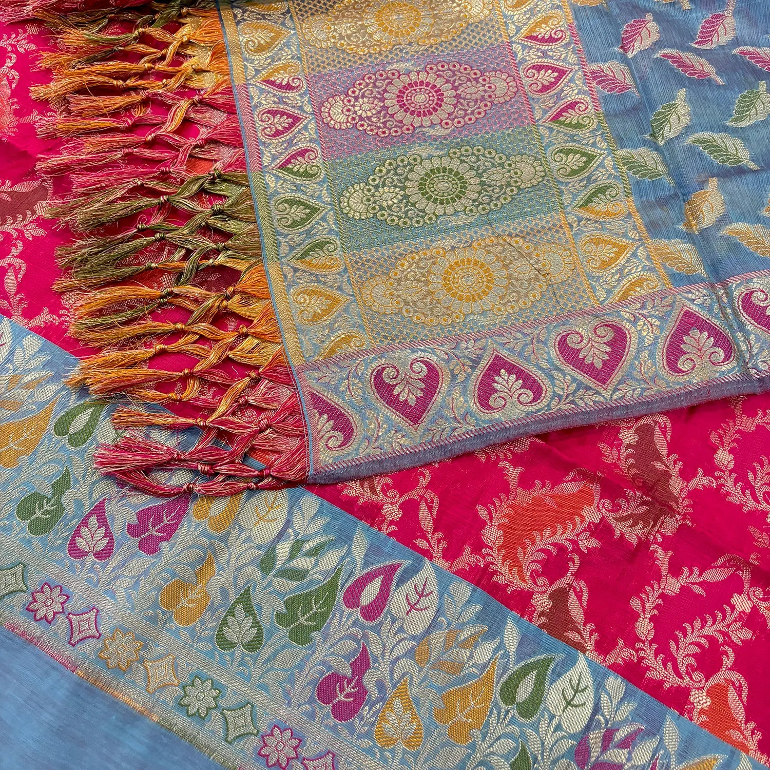 Pink and Grey Resham Banarasi Silk Suit 