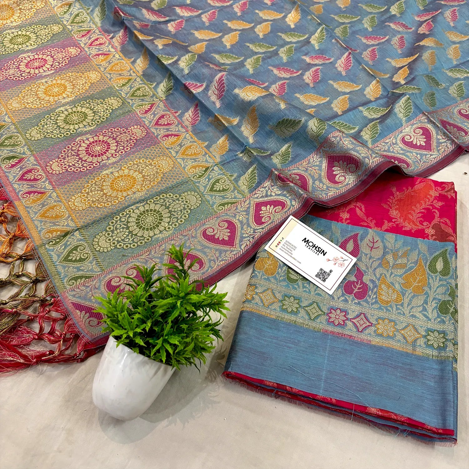 Pink and Grey Resham Banarasi Silk Suit 