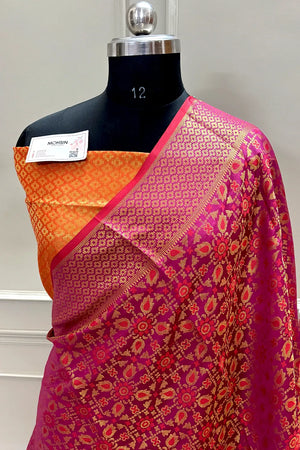 Pink and Mustard Zari Silk Banarasi Saree