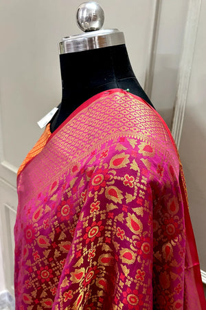 Pink and Mustard Zari Silk Banarasi Saree