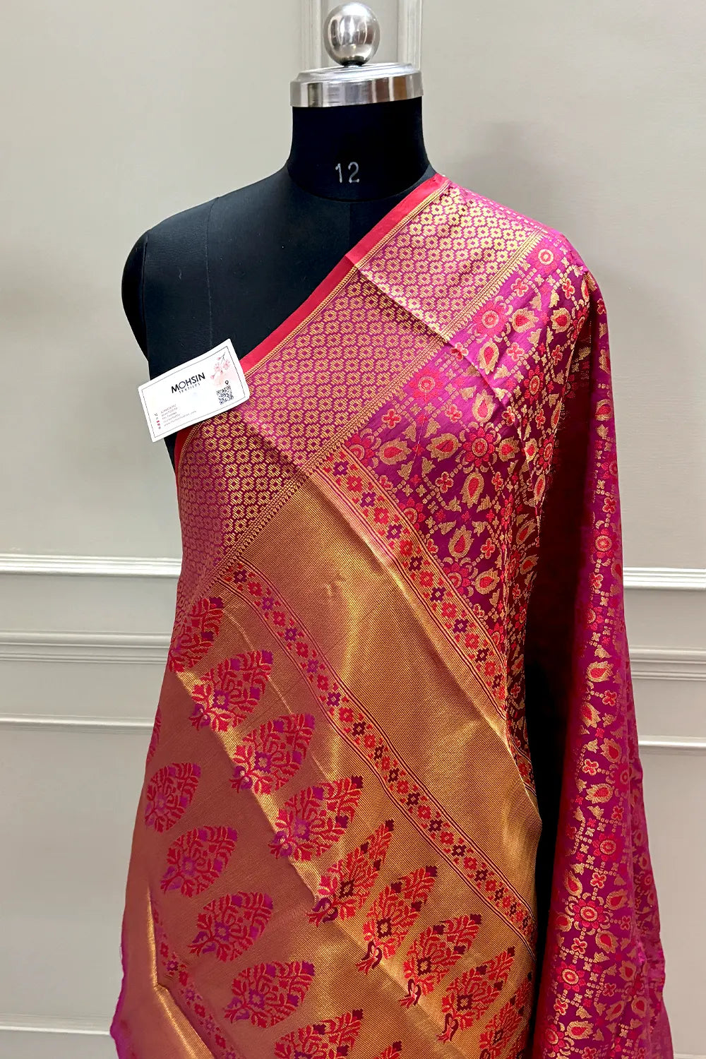 Pink and Mustard Zari Silk Banarasi Saree