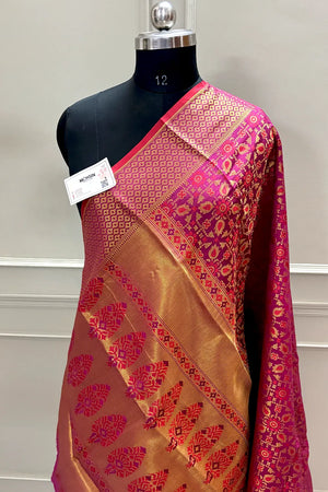 Pink and Mustard Zari Silk Banarasi Saree