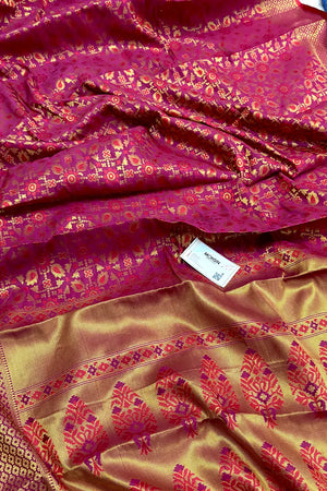 Pink and Mustard Zari Silk Banarasi Saree