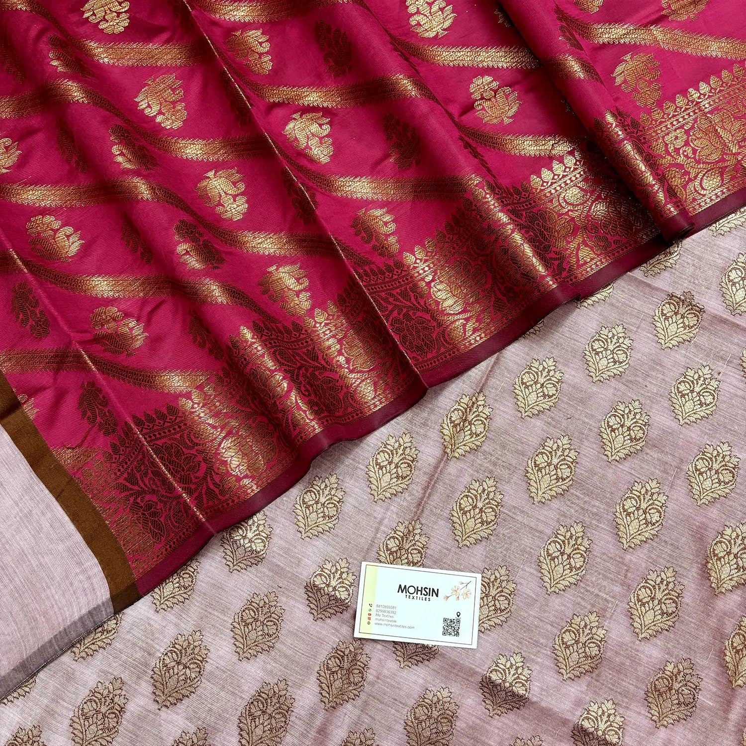 Pink and Rani Banarasi Silk Suit