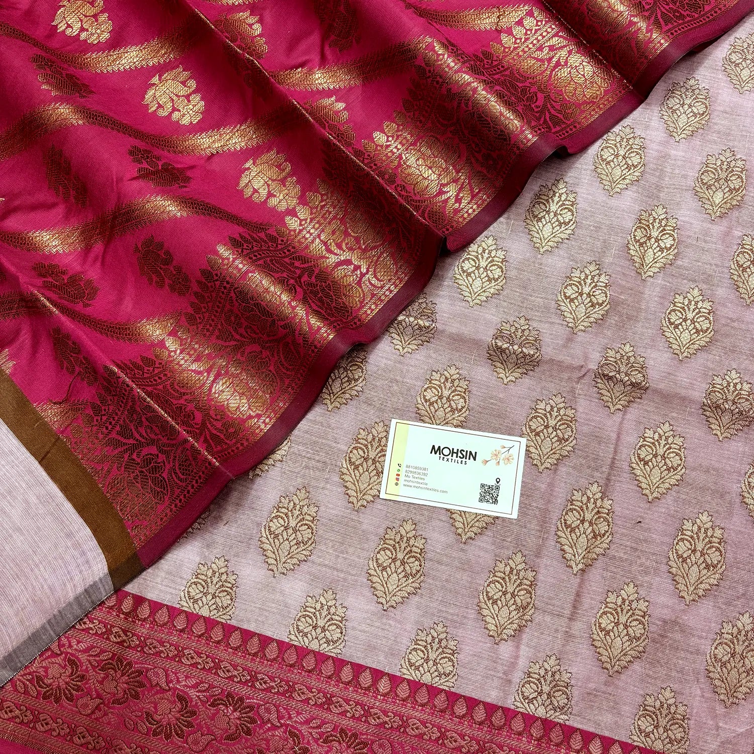 Pink and Rani Banarasi Silk Suit