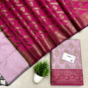 Pink and Rani Banarasi Silk Suit