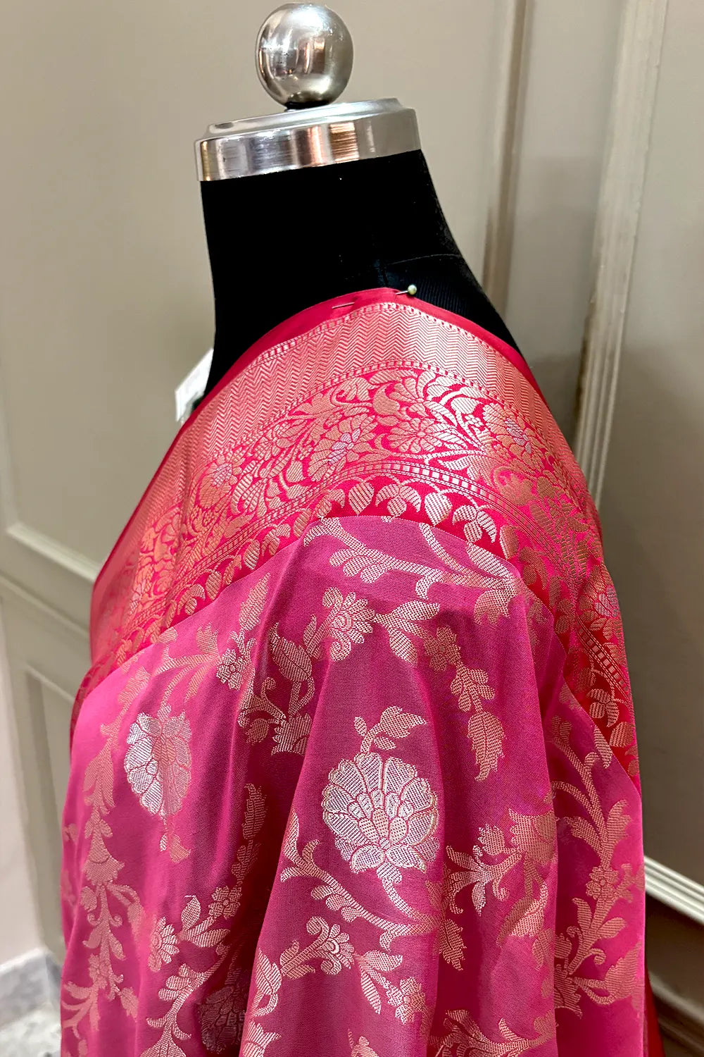 Pink and Sea Green Zari Banarasi Silk Saree