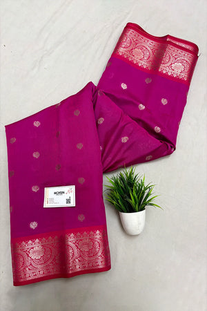 Pink and Wine Zari Semi Katan Silk Banarasi Saree