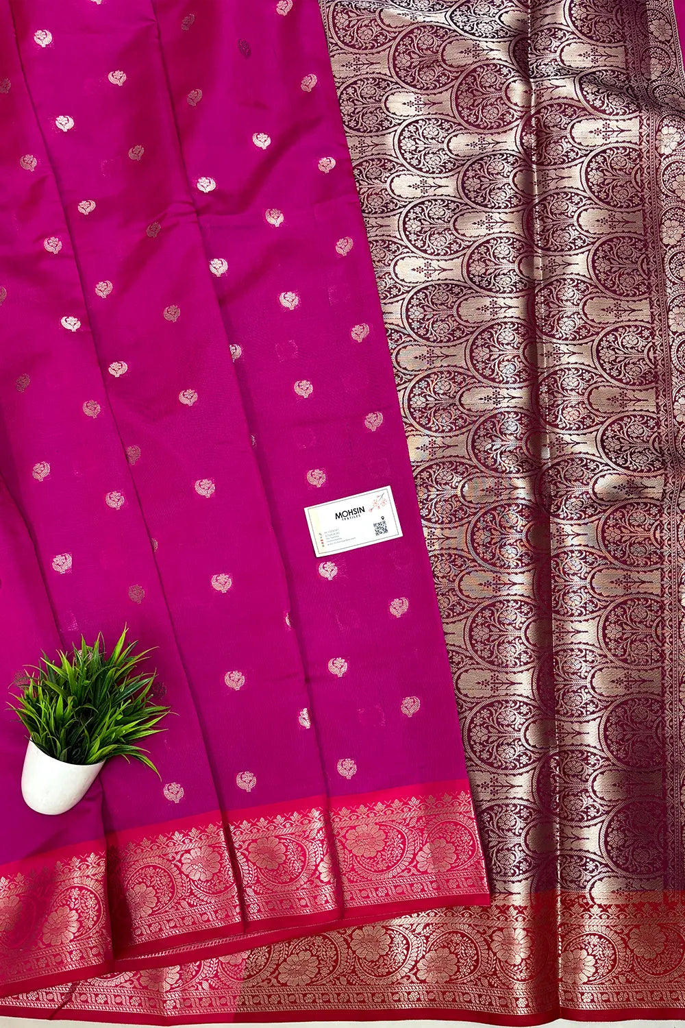 Pink and Wine Zari Semi Katan Silk Banarasi Saree