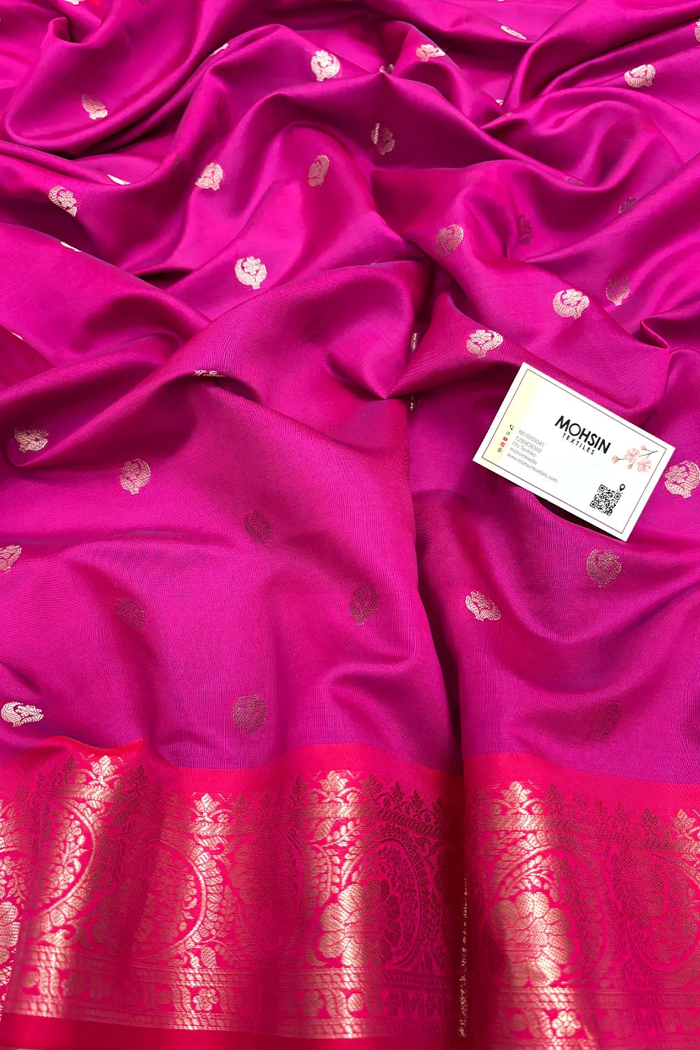 Pink and Wine Zari Semi Katan Silk Banarasi Saree