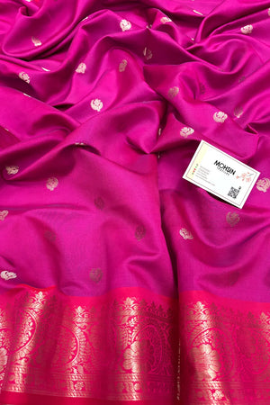 Pink and Wine Zari Semi Katan Silk Banarasi Saree