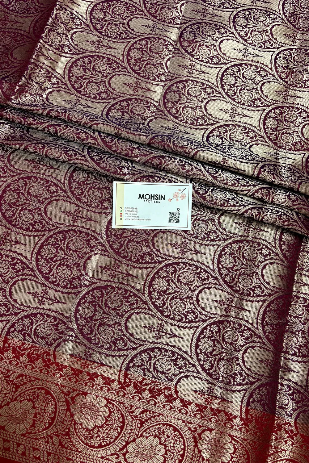 Pink and Wine Zari Semi Katan Silk Banarasi Saree