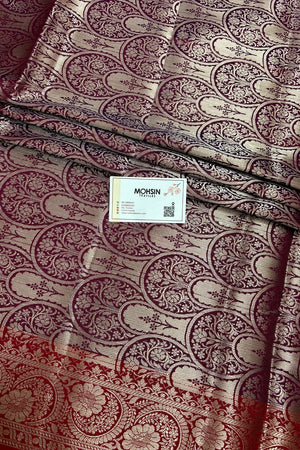 Pink and Wine Zari Semi Katan Silk Banarasi Saree
