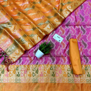 Pink and Yellow Resham Banarasi Silk Suit