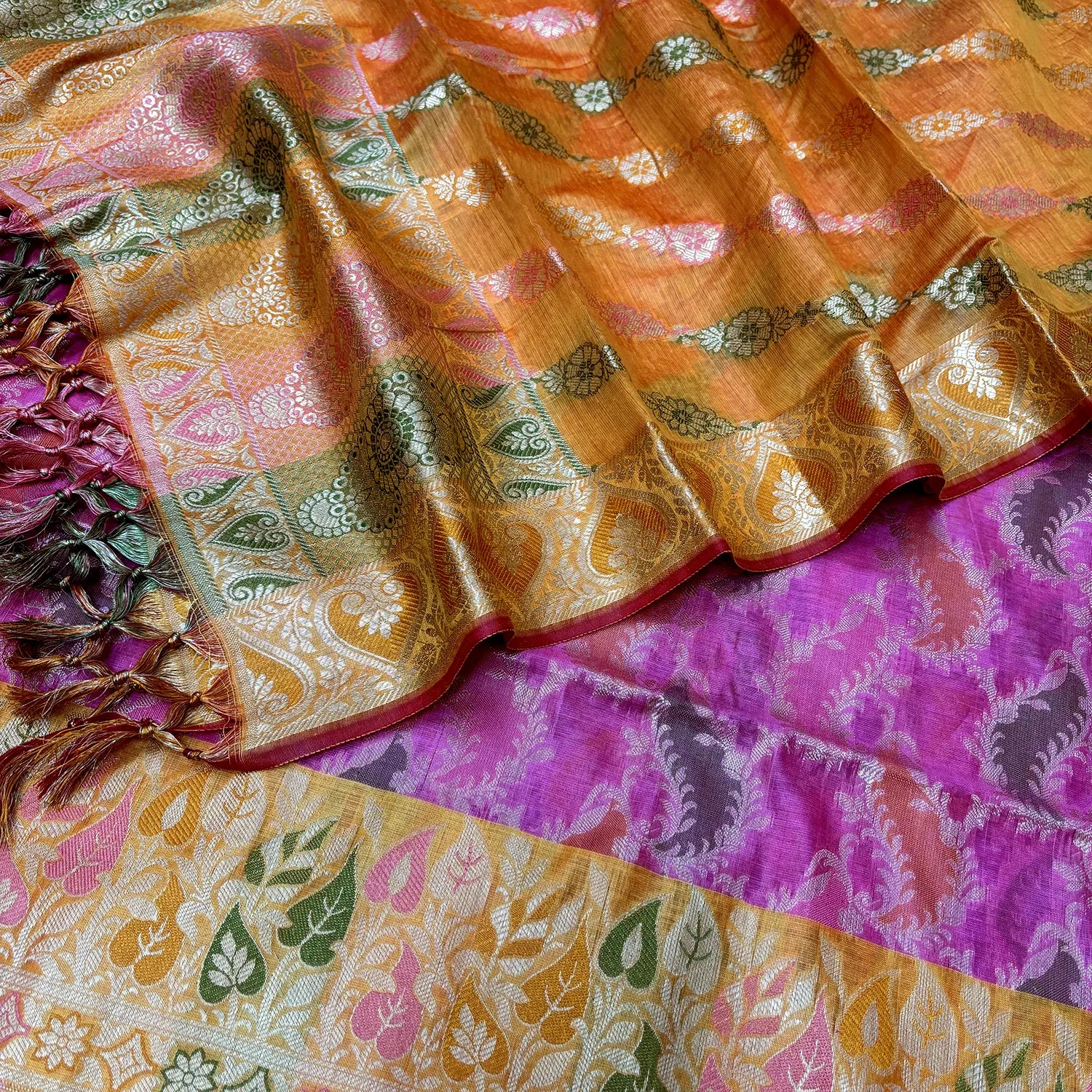 Pink and Yellow Resham Banarasi Silk Suit