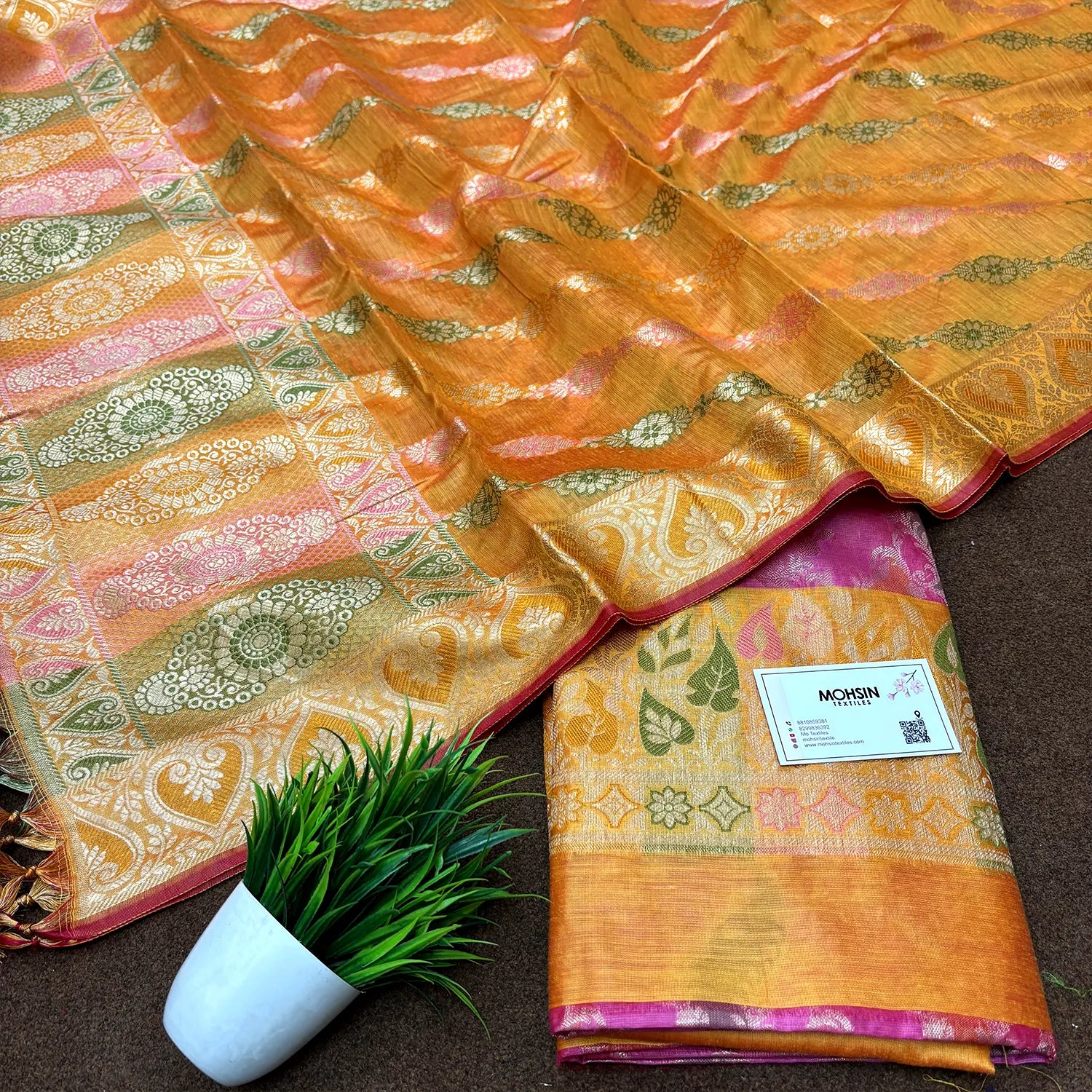 Pink and Yellow Resham Banarasi Silk Suit