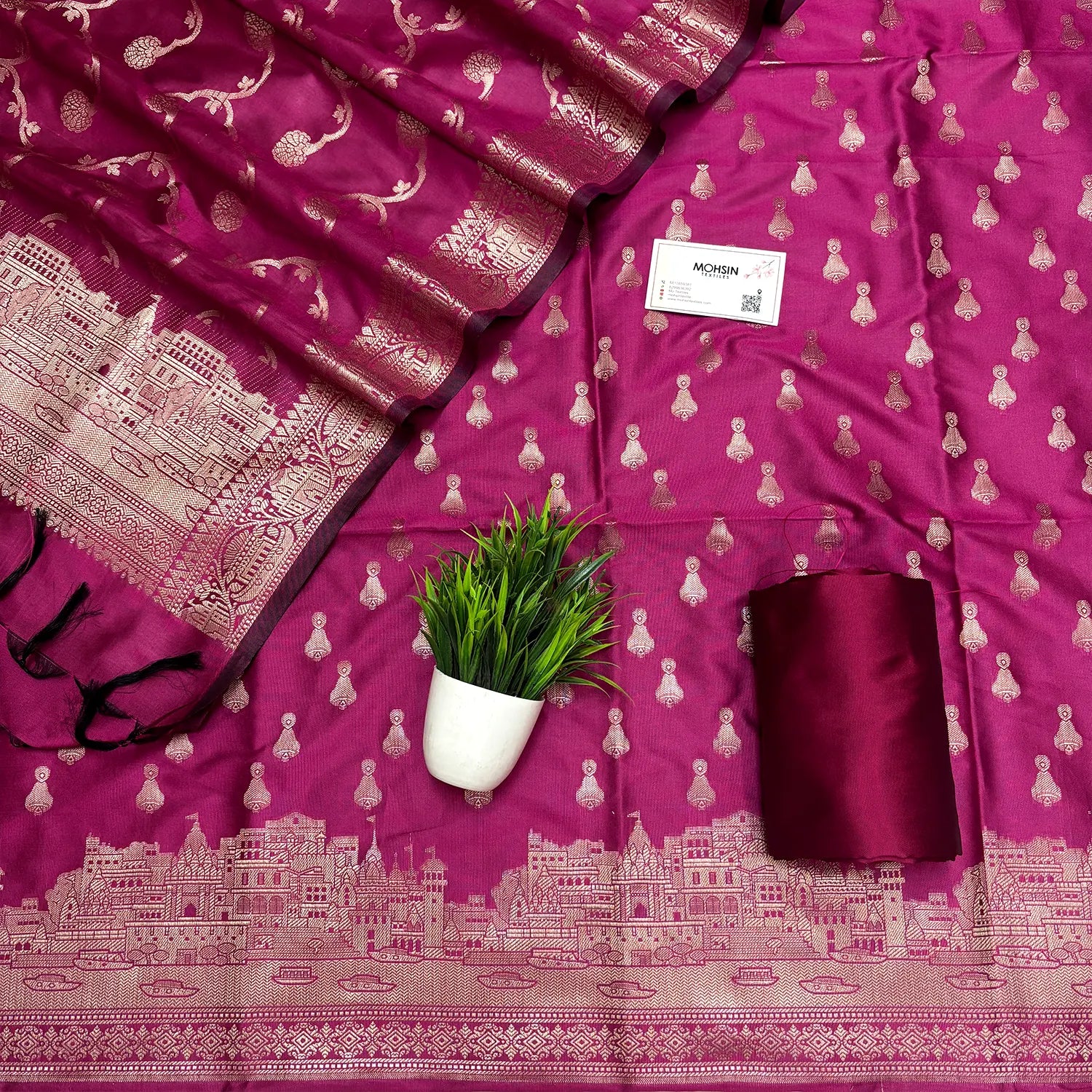 Pink Assi Ghat Aarti Semi Katan Silk Banarasi Suit